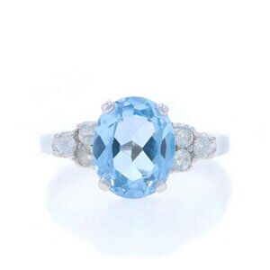 White Gold Lab-Created Spinel Vintage Ring - 10k Oval 2.59ctw Blue & White